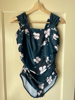 Womens Dark Teal Floral One-Piece Swimsuit
